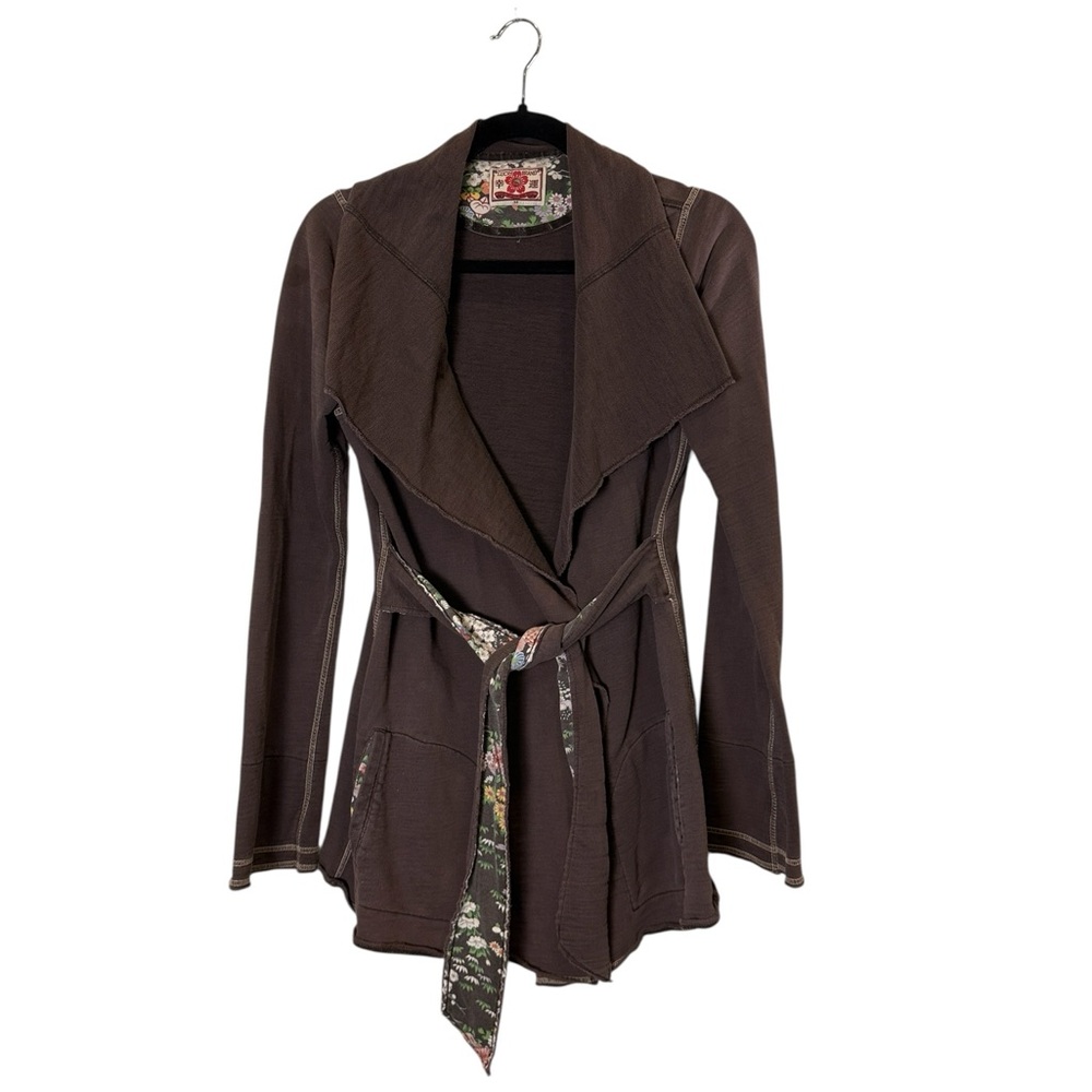 Lucky Brand Women’s Vintage Brown Cotton Terry Sporty Normcore Belted Jacket M